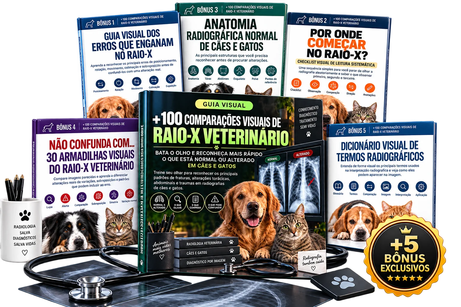 Guia +100 Comparações Visuais de Raio-X Veterinário, com os 5 bônus